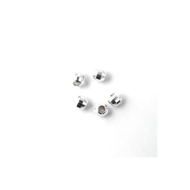 Sølv, facetkugle/disco-kugle, 4 mm, 4 stk