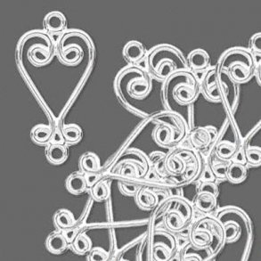 Squiggly heart with 2 eyes, Silver-plated brass, 26x14mm, 4pcs.