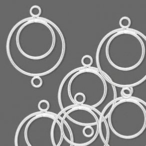 Silver-plated connector, circles with 2 loops, width 18 mm, 4pcs.