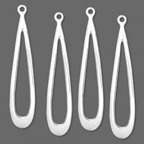 Silver-plated pendant, long teardrop with eye, 5, 2pcs.