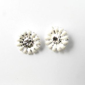 Emaillierte Margeriten, mit Kristall, silber/weiß, 10,5 mm, 2 Stk.