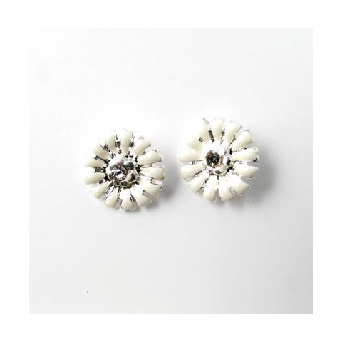 Enamelled marguerite w. crystal silver/white, 10.5mm, 2pcs.