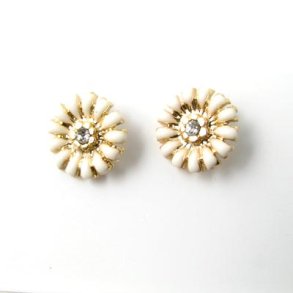 Emaillierte Margeriten, mit Kristall, gold/weiß, 10,5 mm, 2 Stk