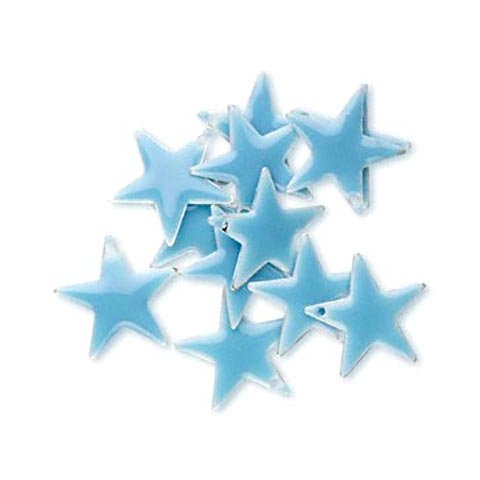 Enamel star, light blue, silver border, 17mm, 2pcs.