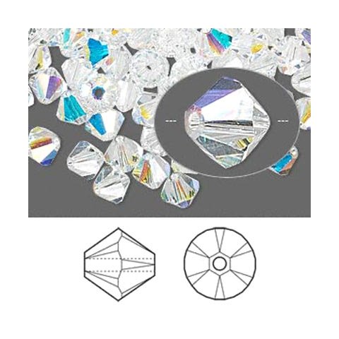 Swarovski-Kristalle, transparent, changierend, facettiert, Bikone, 6 mm, 6 Stk.