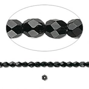Glas, undurchsichtig, schwarz rund, facettiert, 3 mm, 1 Strang