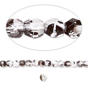Glas, 2-farbig, transparent-schwarzbraun, facettiert, 3 mm, 1 Strang