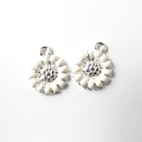 Emaillierte Margeriten, silber/weiß, eine Öse, 10,5 mm, 2 Stk