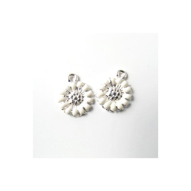 Enamelled marguerite, silver/white, 1 eye, 10.5mm, 2pcs.