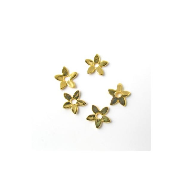 Gilded silver, five petal flower or star, 7mm, 2pcs