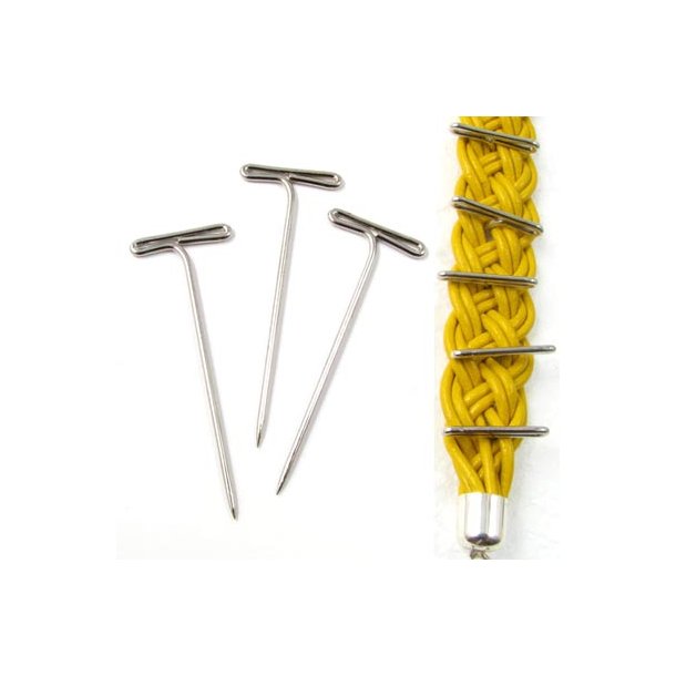 Macram needles, steel, T-shaped, length 39mm, Head width 11mm, 6pcs.
