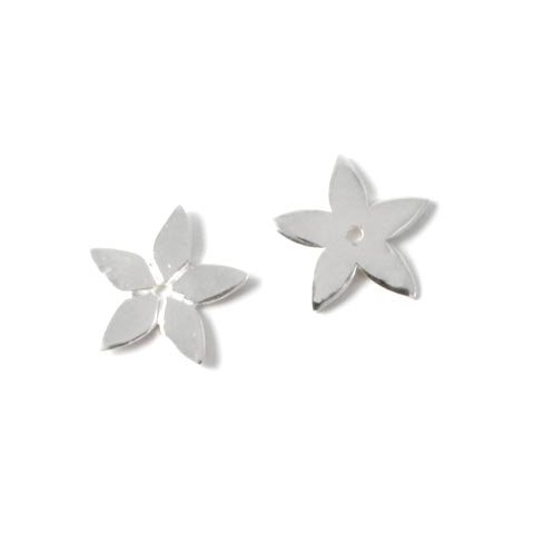 Sølv, blank 5-blads blomst / stjerne, 14 mm, 2 stk.