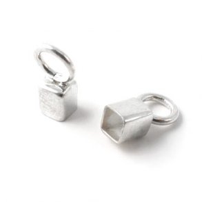 Cord end, silver, square, inner hole size 3.5x3.5mm, 1pc