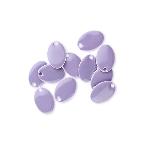 Enamel charm, light purple, oval-shaped, 14x9mm, 4pcs.