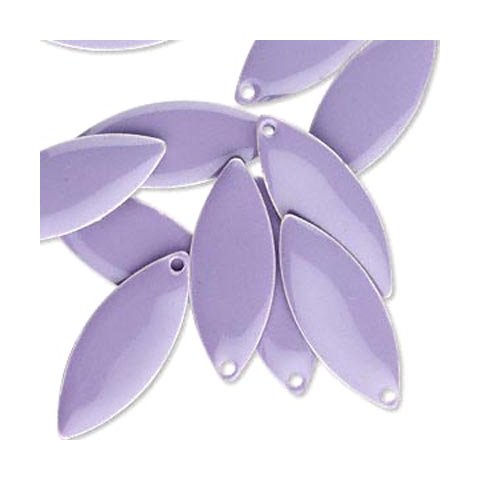 Enamel charm, light purple pointed, oval-shaped, 24x10mm, 2pcs.