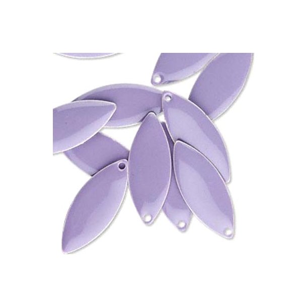Enamel charm, light purple pointed, oval-shaped, 24x10mm, 2pcs.