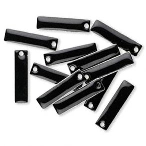 enamel charm, black long square, 20x5mm, 4pcs.
