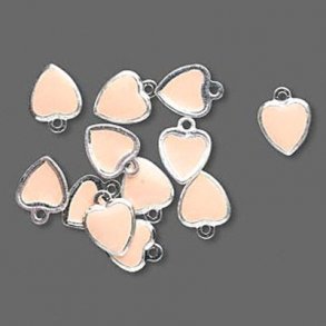 Enamel charm, powder-tinted heart, 10x7mm, 6pcs.