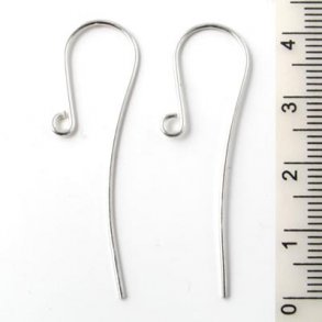 Earwires, long, with loop, sterling silver, 42x12x0.9mm