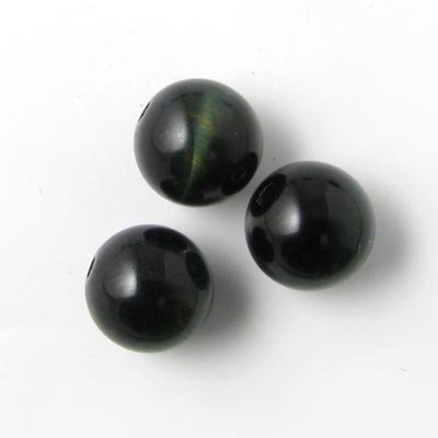 Falcon's eye, dark green shimmering, 8mm, 6pcs.