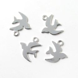 Versilbertes Messing, Schwalbe, mit &Ouml;se, 6 Stk.