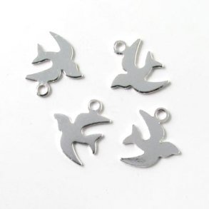 Versilbertes Messing, Schwalbe, mit Öse, 6 Stk.