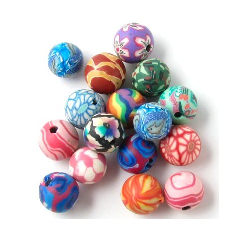 Fimo perler, diameter 10 mm, blandede farver, 10 stk.