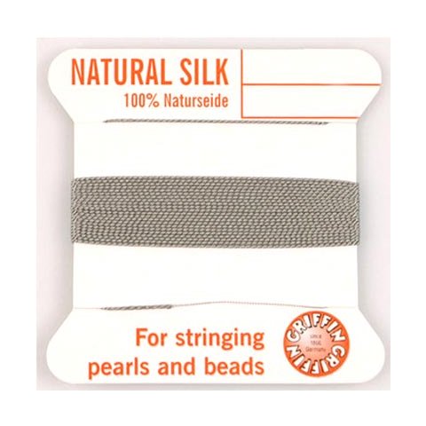Silkesnor, grå, til perlekæder, 0,6 mm, 2 m