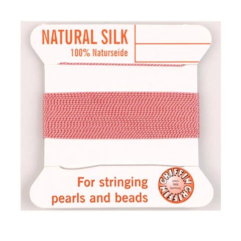 Silkesnor, pink, til perlekæder, 0,6 mm, 2 m