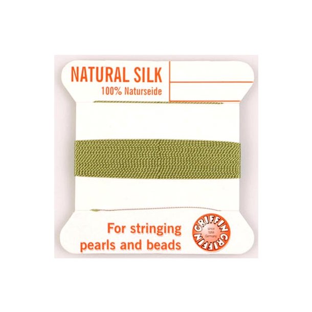 Silkesnor, vissengrøn, til perlekæder, 0,6 mm, 2 m