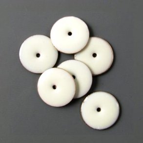 Enamel, white coin, gilded, w. hole in the middle, 12mm, 4pcs.