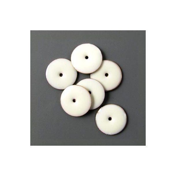 Enamel, white coin, gilded, w. hole in the middle, 12mm, 4pcs.