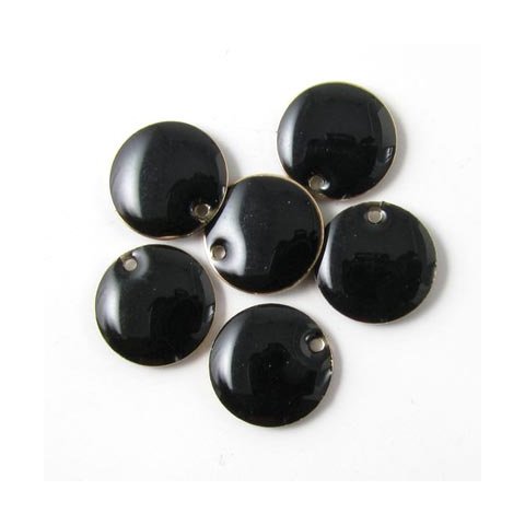 Enamel, black coin w. hole at the edge, gilded, 12mm, 4pcs.