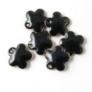 Emalje, sort blomst m.kant-hul, fg. 12Mm, 4 stk