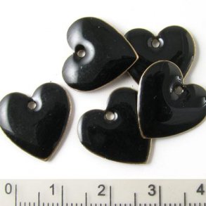 Emalje, sort hjerte, fg. 16 mm, 2 stk