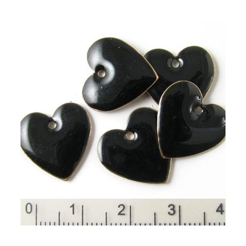 Emaille schwarze Herzen, vergoldet, 16 mm, 2 Stk.