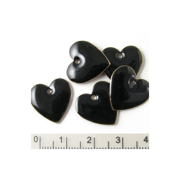 Enamel, black heart, gilded, 16mm, 2pcs.