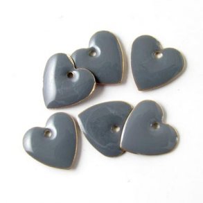 Enamel, grey heart, gilded, 12mm, 4pcs.