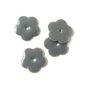 Emalje, mrkgr blomst, fg.hul i midt, 14 mm, 4stk