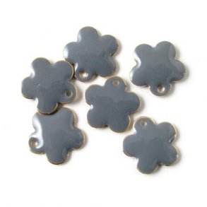 Emalje, mrkgr blomst,fg, hul i kant, 12 mm, 4stk