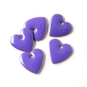 Emalje, lilla hjerte, f.g., 12 mm, 4 stk.