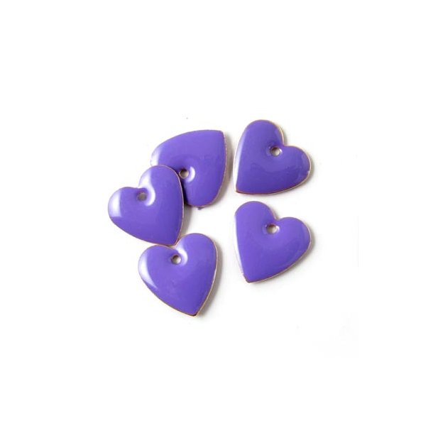 Enamel, purple heart, gilded, 12mm, 4pcs.