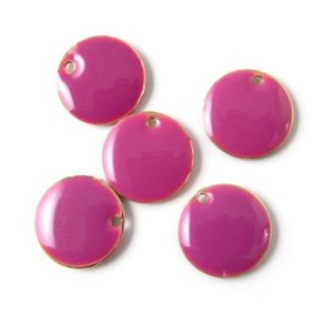 Emaille, rotviolette Münzen, vergoldet, mit Loch an der Kante, 12 mm, 4 Stk.