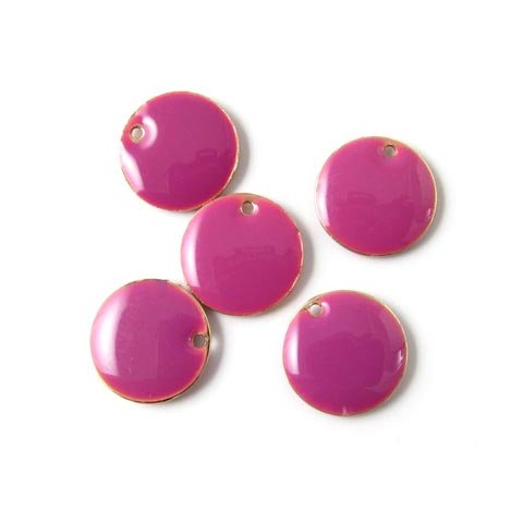 Enamel, red-violet coin, gilded, w. hole at the edge, 12mm, 4pcs.