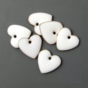 Emaille, Herz, wei/silber, mit Loch, 12 mm, 4 Stk.