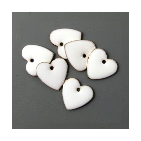 enamel heart, white/silver w. hole, 12mm, 4pcs.