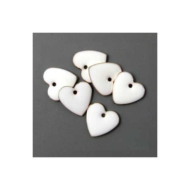 enamel heart, white/silver w. hole, 12mm, 4pcs.