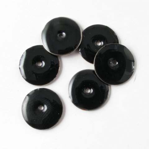 Emaille-Anh&auml;nger, schwarz/silber, rund, mit Loch in der Mitte, 12 mm, 4 Stk.