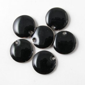 Emalje, sort/slv rund m. hul i kant, 12mm, 4 stk