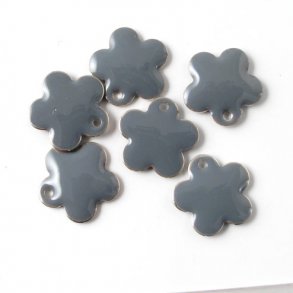 Enamel, dark grey flower, silvered, hole at the edge, 12mm, 4pcs.